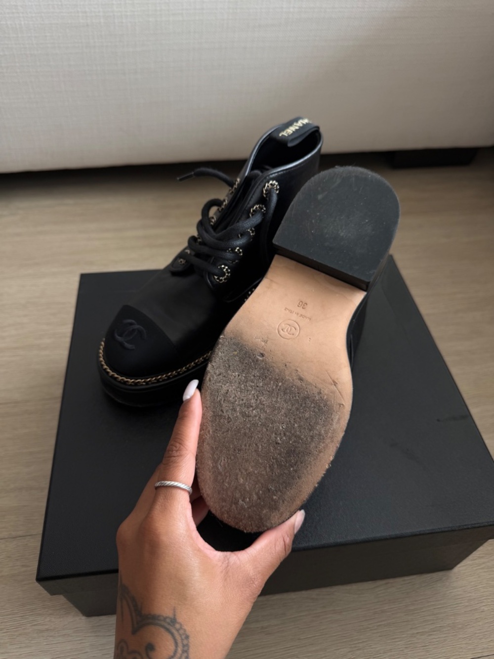 Chanel Chain Combat Boots – Black – Size 36 1/2 - Picture 3 of 5